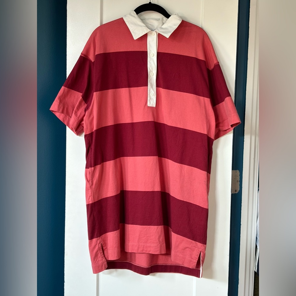 JW ANDERSON Uniqlo Red and Pink Striped Polo Shirtdress